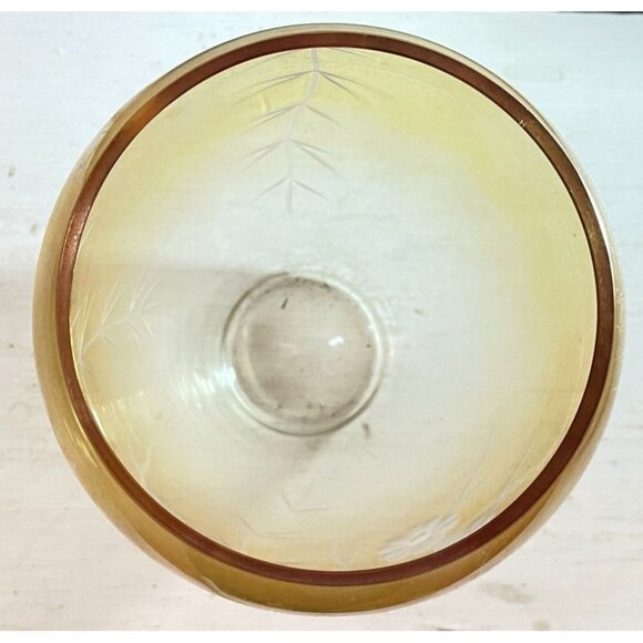 Vintage Mid-Century Etched Amber Glass Vase 8” Tall with Floral & Wheat Pattern - Picture 2 of 6